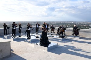 Accademia di Santa Cecilia musicians perform Antonio Vivaldi’s "Summer" during the Anima Mundi event at Fendi's headquarters.