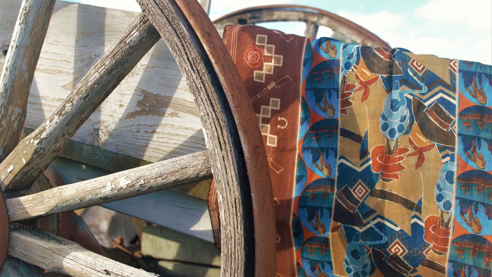A scarf from the X of Pentacles Outlaw series.