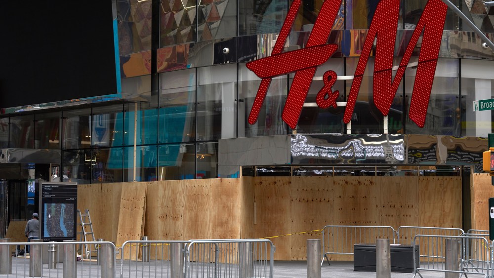 H&M is boarded up in Herald Square, New York.