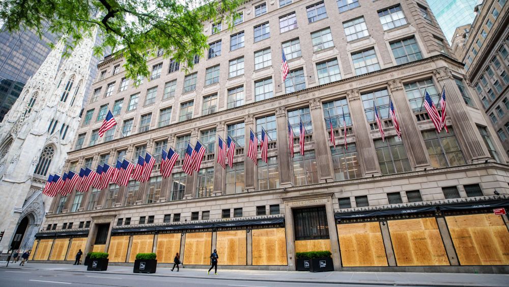 Windows at Saks Fifth Avenue are boarded up with protests over George Floyd's death ongoing in New York CityBlack Lives Matter protest aftermath, New York, USA - 02 Jun 2020