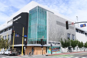Bloomingdale’s in Santa Monica being boarded up after being broken into and looted the night before.