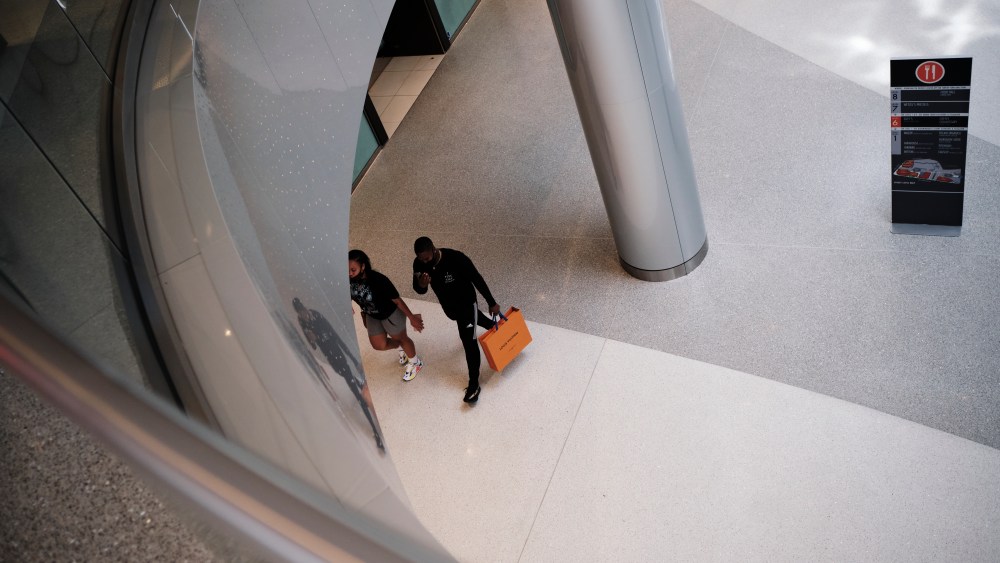 Shoppers walk around the Beverly Center on May 29, 2020 in Los Angeles, California.