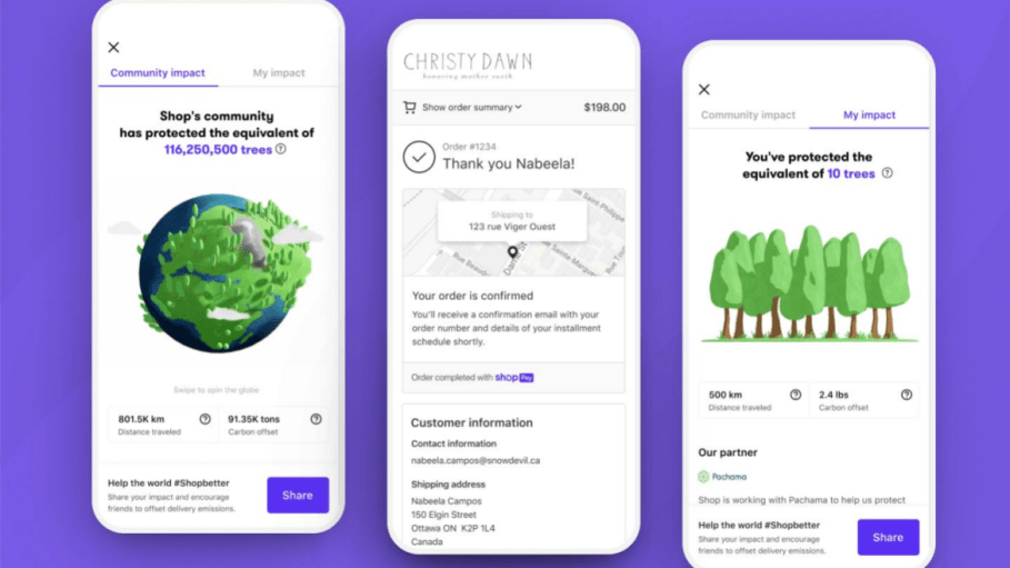 Shopify is dedicating its Shop app to improving the e-commerce firm's carbon footprint, offsetting 10,000 tons of carbon emissions.