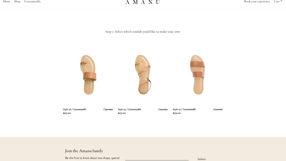 Amanu online sandal customization.