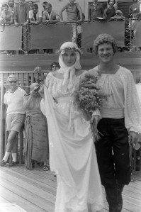 The peasant finale look with the bride wearing Frank Masandrea at the second annual Pines Conservation Society fashion show in August 1976.
