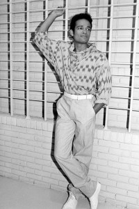 Model Mario Van Peebles in WilliWear by Willi Smith Menswear for Spring 1988.