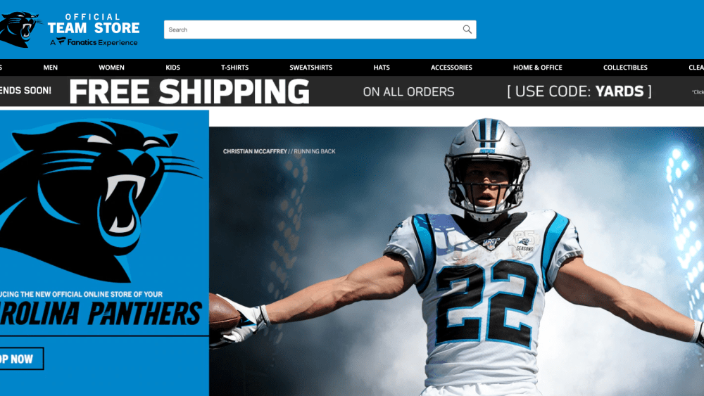 A screen shot of the Carolina Panthers' online store.