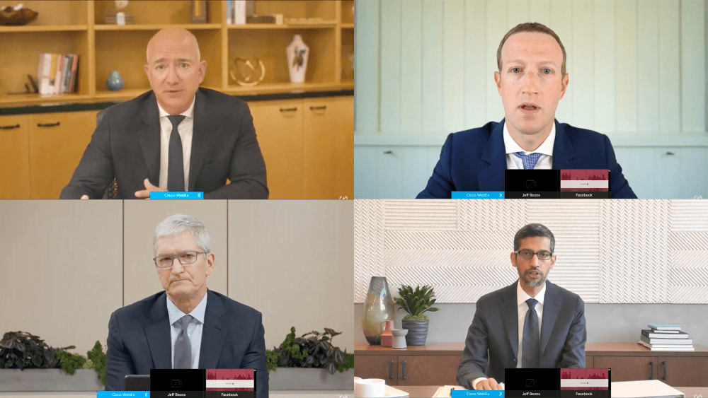 Jeff Bezos, Mark Zuckerberg, Tim Cook and Sundar Pichai appear before the House Judiciary Committee.