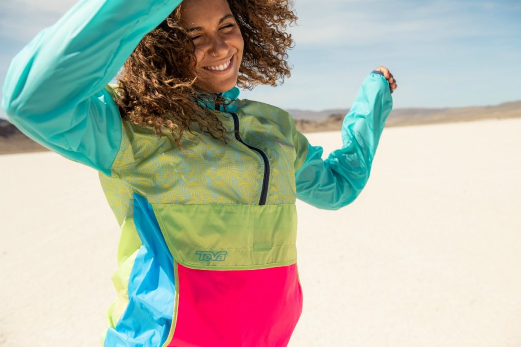 Outdoor-oriented footwear brand Teva and Cotopaxi collaborated on a sporty sandal and windbreaker with recycled and upcycled materials.