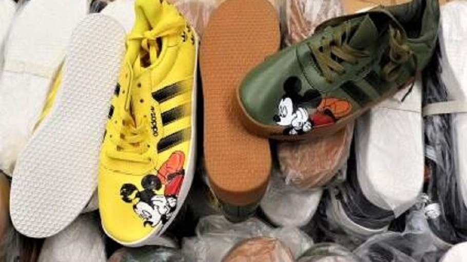Federal authorities at Los Angeles International Airport seized 1,755 pairs of Nike and Adidas counterfeit shoes arriving from Hong Kong.