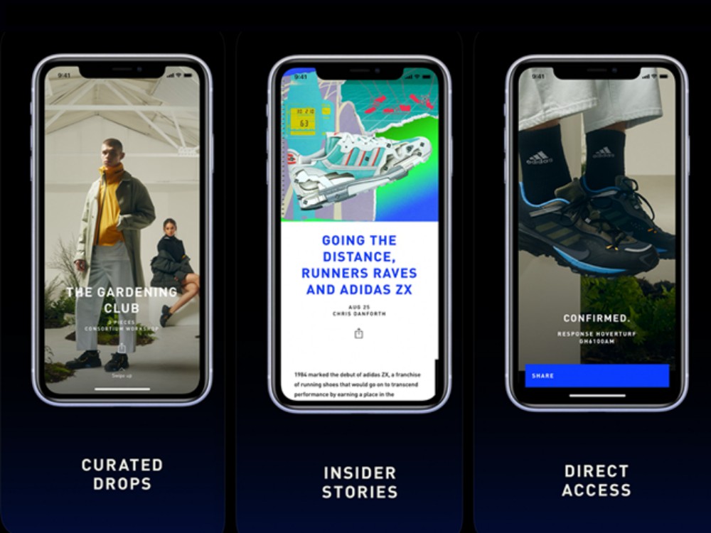 The Adidas Confirmed app showcases content from the brand's creators and collaborators.