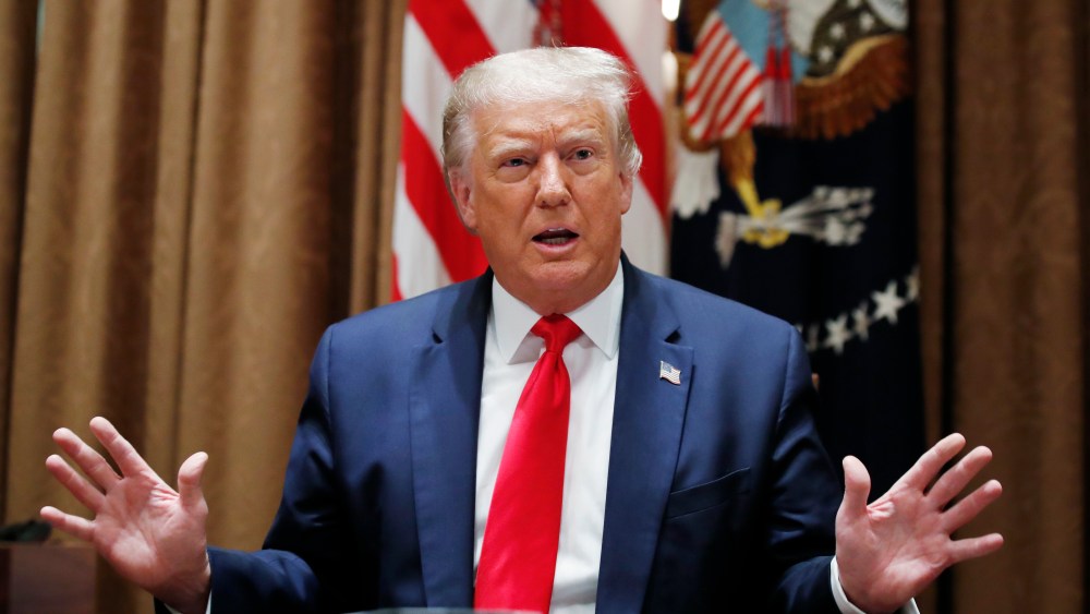 President Donald Trump speaks during a meeting with U.S. tech workers, before signing an Executive Order on hiring American workers, in the Cabinet Room of the White House, Monday, Aug. 3, 2020, in Washington.(AP Photo/Alex Brandon)