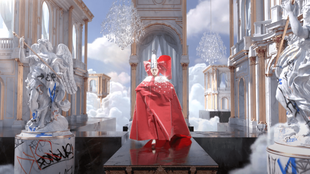 A still image from Patrick McDowell's virtual fashion show.