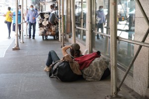The garment district, like other New York City neighborhoods, has homeless people living on the streets.
