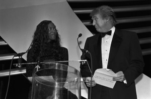 Naomi Campbell with Donald Trump at the Fragrance Foundation FiFi Awards in New York.