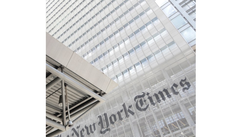 FILE - This June 22, 2019 file photo shows the exterior of the New York Times building in New York. The New York Times Co. said Wednesday, July 22, 2020, that it is promoting its chief operating officer, Meredith Kopit Levien, to CEO. She will start in the new role on Sept. 8, succeeding Mark Thompson, who has been president and CEO since 2012. (AP Photo/Julio Cortez, File)