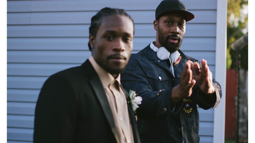 Shameik Moore and RZA on set.