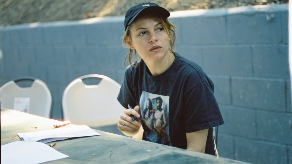 Amy Seimetz on set.