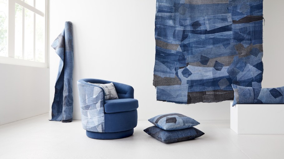 Sustainable fashion brand Eileen Fisher and home goods company West Elm are upcycling discarded jeans into home furnishings.