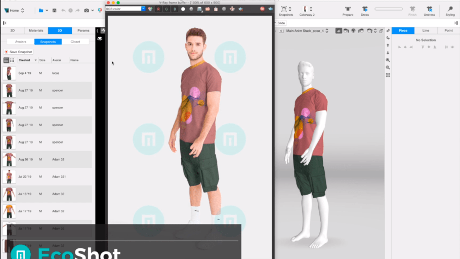 EcoShot’s realistic visualizations are made possible by the combination of VStitcher’s garment simulation capabilities and Metail’s “Scanatars.” The Scanatars are digitized versions of human models, created using 3D body scans, photography and computer vision algorithms.