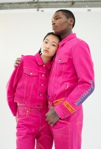 Levi’s and Heron Preston collaborate on a denim jacket and jeans collection called “Mistakes are OK,” with visible imperfections.