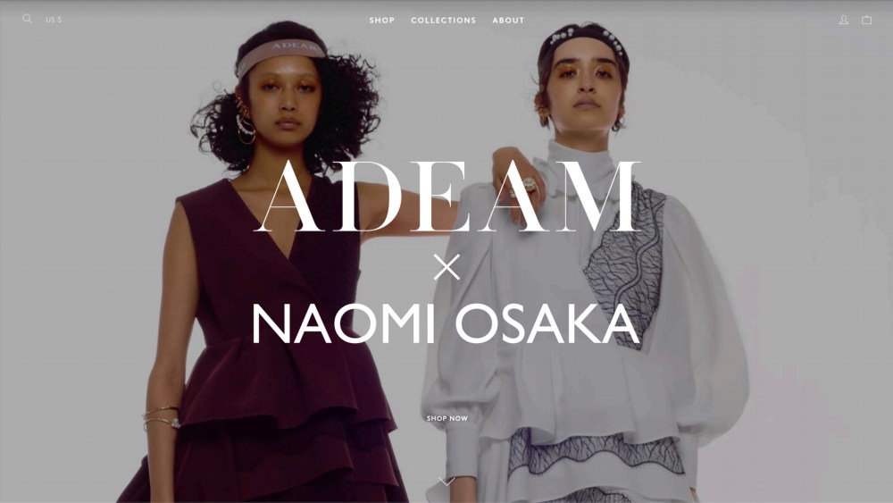 A screenshot from the Adeam x Noami Osaka e-commerce website.