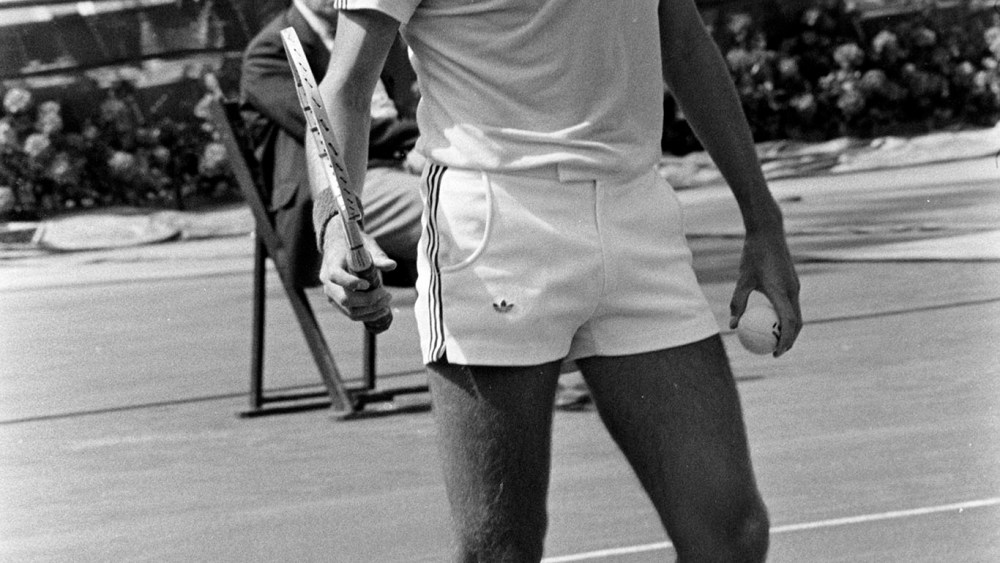Raul Ramirez wearing Adidas competes at the 1975 US Open Tennis tournament in Flushing Meadows Stadium, Queens, New York.