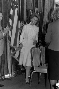 Nancy Reagan speaks onstage during the USO AKA United Services Organization in Washington, D.C., on September 29, 1982.