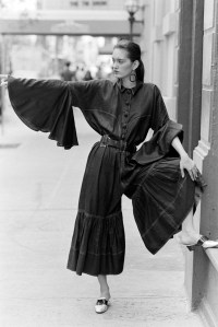 A model poses in a debut look design by Isabel Toledo for Spring 1986.