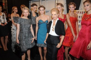 Actress Renee Zellweger and designer Carolina Herrera backstage at the designer’s spring 2009 runway show at Bryant Park’s Tent in New York City.