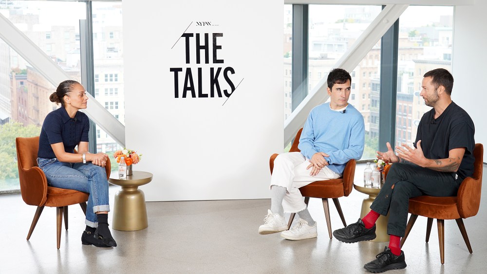 NEW YORK, NEW YORK - SEPTEMBER 11: Samira Nasr speaks with Lazaro Hernandez and Jack McCullough of Proenza Schouler at A Love Letter To NYFW: In Conversation With Jack McCollough & Lazaro Hernandez, Proenza Schouler at Spring Studios on September 11, 2020 in New York City. (Photo by Cindy Ord/Getty Images for NYFW: The Shows)