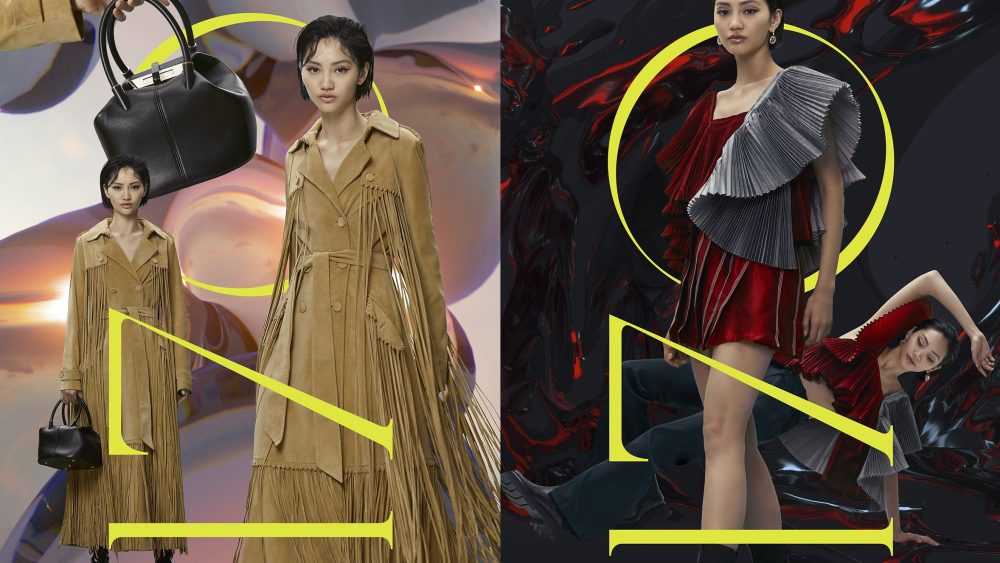 The Lane Crawford 170th Anniversary campaigns featuring, from left, Gabriela Hearst and Angel Chen designs.