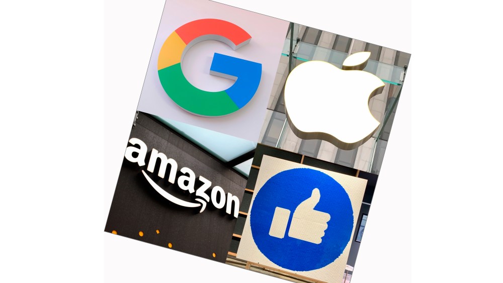 Undated combined photo shows the logos of (clockwise from top L) Google LLC, Apple Inc., Facebook Inc. and Amazon.com Inc. (Kyodo via AP Images) ==Kyodo