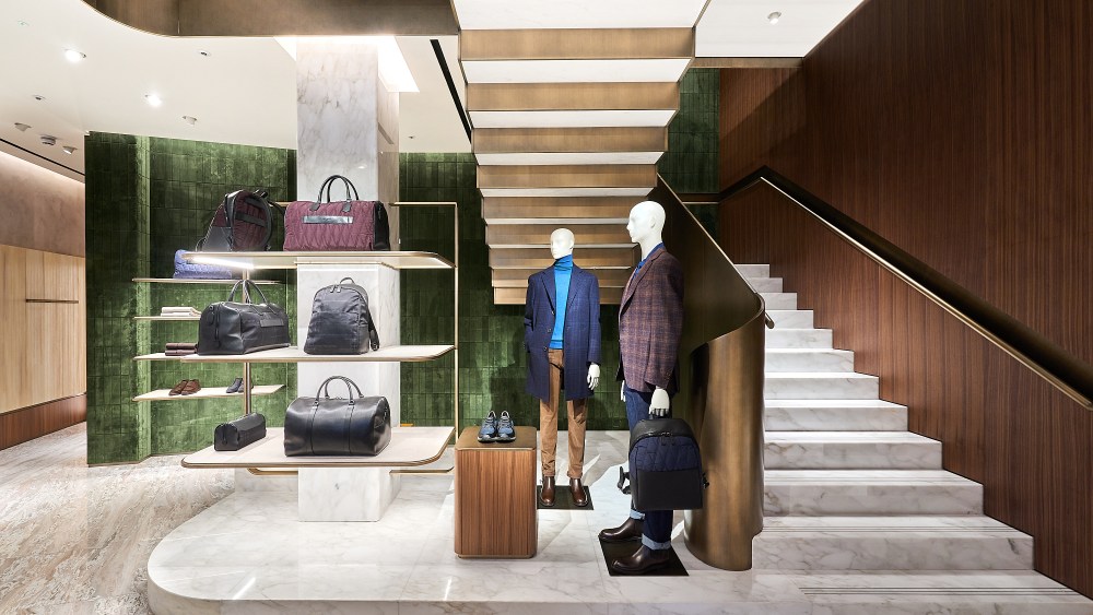 The central staircase inside Canali's new New Bond Street store in London.