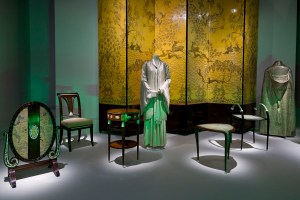 A vignette of Art Deco splendors, including ensembles by Jean Lanvin.