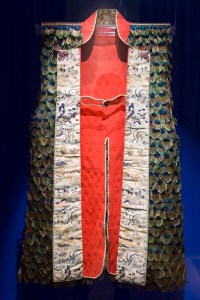 Vest of peacock feathers and silk from Japan’s Edo period.