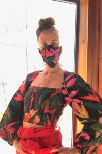 Mara Hoffman in her mask.