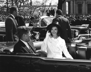 John F. Kennedy and Jackie Jackie Kennedy at an arrival ceremony for Hassan II, King of Morocco.