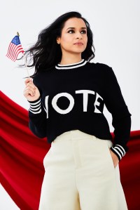 Michael Kors’ cashmere intarsia sweater and Ami’s wool-blend tricotine pants.