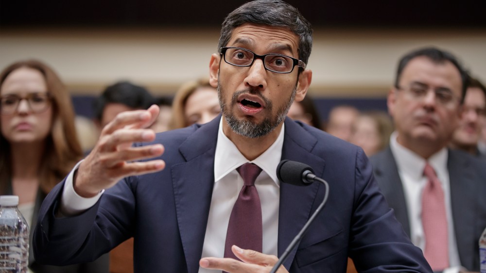 Google CEO Sundar Pichai appears before the House Judiciary Committee to be questioned about the internet giant's privacy security and data collection, on Capitol Hill in Washington, Tuesday, Dec. 11, 2018. Pichai angered members of a Senate panel in September by declining their invitation to testify about foreign governments' manipulation of online services to sway U.S. political elections. (AP Photo/J. Scott Applewhite)