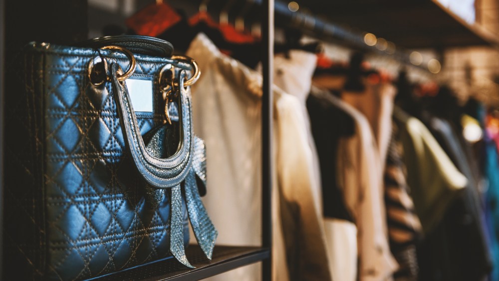 Handbags and clothes in a fashion store