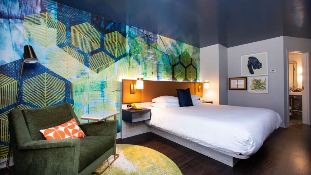 Hotel Denim, a 48-room boutique hotel located in Downtown Greensboro, N.C., celebrate's the city's jeanswear heritage.
