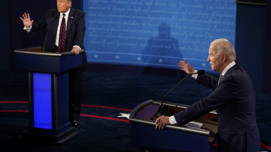 President Donald Trump and Democratic presidential candidate former Vice President Joe Biden exchange points during their first presidential debate Tuesday, Sept. 29, 2020.