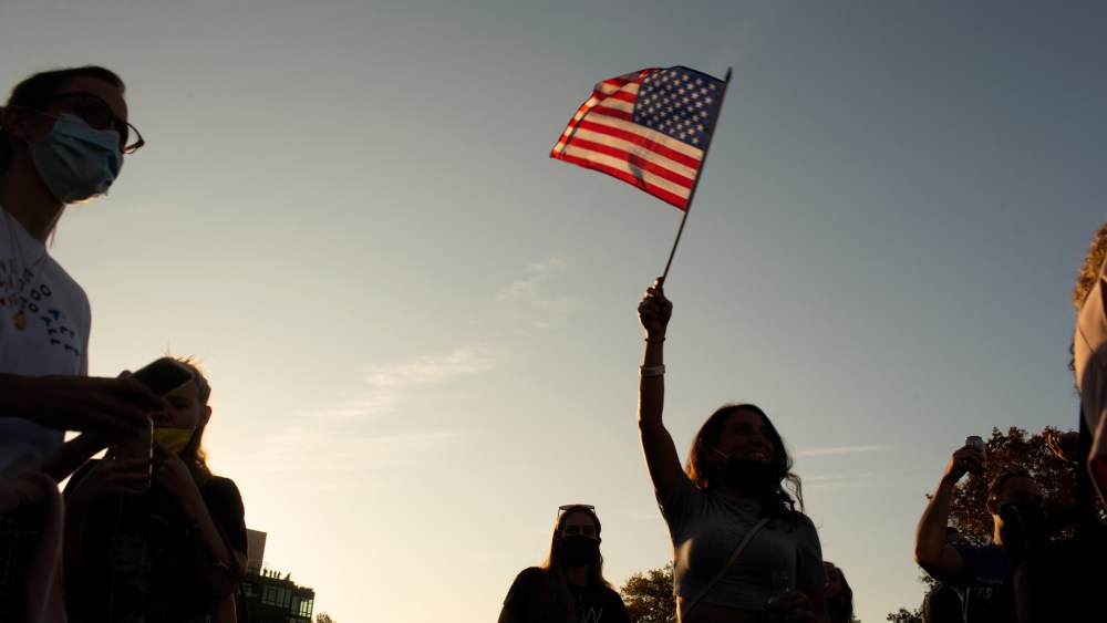 The atmosphere in New York City on Saturday after the announcement of Joe Biden as president-elect and Kamala Harris as vice president-elect.