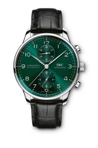 IWC SchaffhausenÕs Portugieser Chronograph Stainless steel case, Green dial,Ê Automatic, self-winding, Diameter 41.0 mm, 46 Hour power reserve.