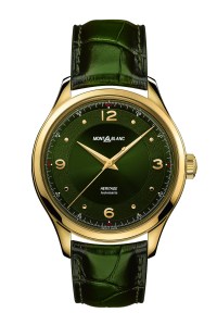 MontblancÕs Heritage Automatic in 18k Yellow Gold-coated Luminescent Bent Dauphine Hour And Minute Hands With A British Racing Green-coloured Sfumato Alligator-strap.
