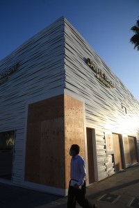 Boarded up stores across Rodeo Drive in Los Angeles.