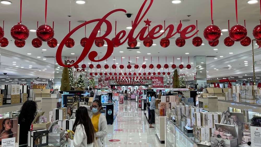 Holiday decorations at Mady's department store at The Shops at Montebello, Monday, Nov. 30, 2020, in Montebello, Calif. (Kirby Lee via AP)