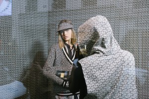 Olivier Rousteing shooting Balmain Pre-Fall 2021 collection in the windows of its Rue Saint-Honoré boutique.