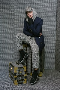 Olivier Rousteing shooting Balmain Pre-Fall 2021 collection in the windows of its Rue Saint-Honoré boutique.